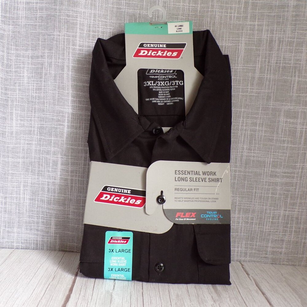 Genuine Dickies Men's Long Sleeve Work Shirt with Flex and Cooling in Black